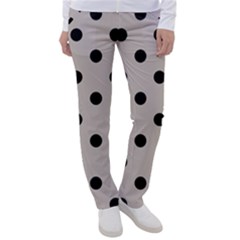 Large Black Polka Dots On Pale Grey - Women s Casual Pants by FashionLane