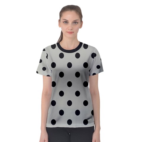 Large Black Polka Dots On Silver Cloud Grey - Women s Sport Mesh Tee by FashionLane