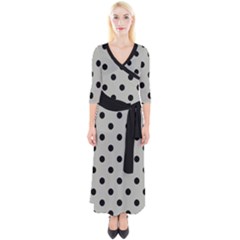 Large Black Polka Dots On Silver Cloud Grey - Quarter Sleeve Wrap Maxi Dress by FashionLane