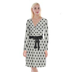 Large Black Polka Dots On Silver Cloud Grey - Long Sleeve Velvet Front Wrap Dress by FashionLane