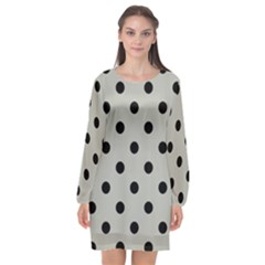 Large Black Polka Dots On Silver Cloud Grey - Long Sleeve Chiffon Shift Dress  by FashionLane