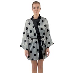 Large Black Polka Dots On Silver Cloud Grey - Long Sleeve Satin Kimono by FashionLane