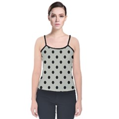 Large Black Polka Dots On Silver Cloud Grey - Velvet Spaghetti Strap Top by FashionLane