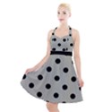 Large Black Polka Dots On Silver Cloud Grey - Halter Party Swing Dress  View1