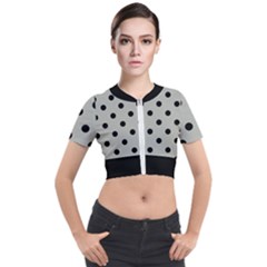 Large Black Polka Dots On Silver Cloud Grey - Short Sleeve Cropped Jacket by FashionLane