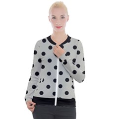 Large Black Polka Dots On Silver Cloud Grey - Casual Zip Up Jacket by FashionLane