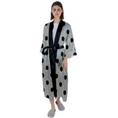 Large Black Polka Dots On Silver Cloud Grey - Maxi Satin Kimono by FashionLane