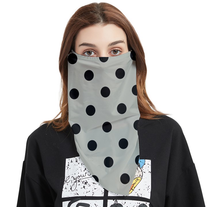 Large Black Polka Dots On Silver Cloud Grey - Face Covering Bandana (Triangle)