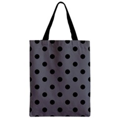 Large Black Polka Dots On Steel Grey - Zipper Classic Tote Bag by FashionLane