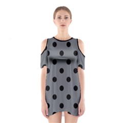 Large Black Polka Dots On Steel Grey - Shoulder Cutout One Piece Dress by FashionLane