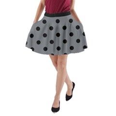 Large Black Polka Dots On Steel Grey - A-line Pocket Skirt by FashionLane