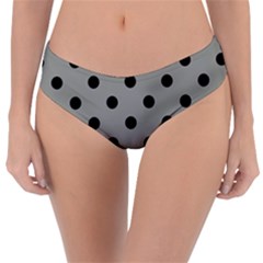 Large Black Polka Dots On Trout Grey - Reversible Classic Bikini Bottoms by FashionLane