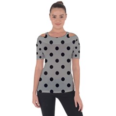 Large Black Polka Dots On Trout Grey - Shoulder Cut Out Short Sleeve Top