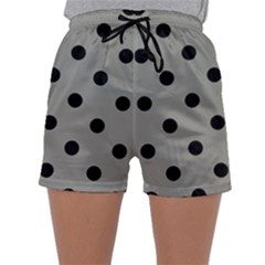 Large Black Polka Dots On Trout Grey - Sleepwear Shorts by FashionLane