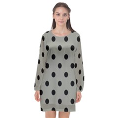 Large Black Polka Dots On Trout Grey - Long Sleeve Chiffon Shift Dress  by FashionLane