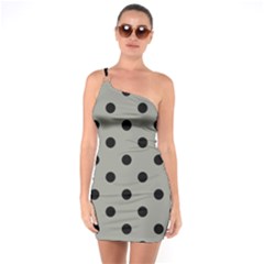 Large Black Polka Dots On Trout Grey - One Soulder Bodycon Dress by FashionLane