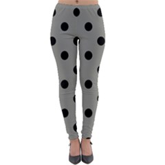 Large Black Polka Dots On Trout Grey - Lightweight Velour Leggings by FashionLane