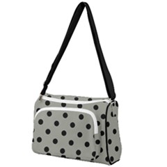 Large Black Polka Dots On Trout Grey - Front Pocket Crossbody Bag by FashionLane