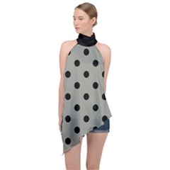 Large Black Polka Dots On Trout Grey - Halter Asymmetric Satin Top by FashionLane