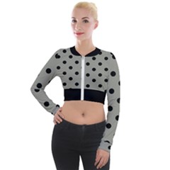 Large Black Polka Dots On Trout Grey - Long Sleeve Cropped Velvet Jacket by FashionLane