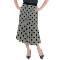 Large Black Polka Dots On Trout Grey - Midi Mermaid Skirt by FashionLane