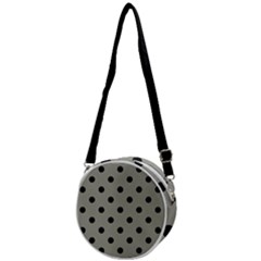 Large Black Polka Dots On Trout Grey - Crossbody Circle Bag