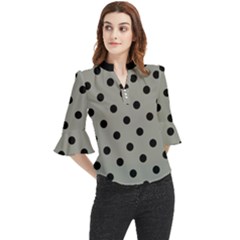 Large Black Polka Dots On Trout Grey - Loose Horn Sleeve Chiffon Blouse