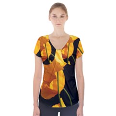 Yellow Poppies Short Sleeve Front Detail Top by Audy