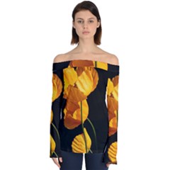 Yellow Poppies Off Shoulder Long Sleeve Top