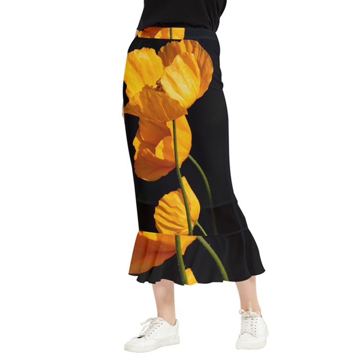 Yellow Poppies Maxi Fishtail Chiffon Skirt