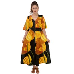 Yellow Poppies Kimono Sleeve Boho Dress