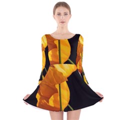 Yellow Poppies Long Sleeve Velvet Skater Dress