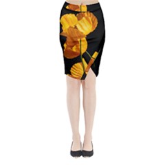 Yellow Poppies Midi Wrap Pencil Skirt by Audy