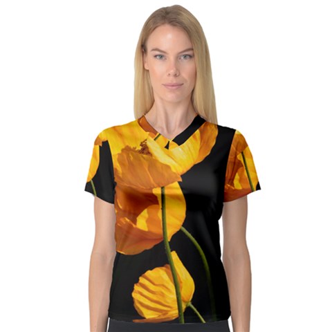 Yellow Poppies V-neck Sport Mesh Tee by Audy