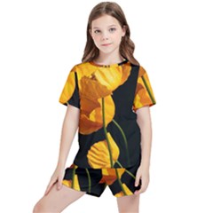 Yellow Poppies Kids  Tee And Sports Shorts Set by Audy