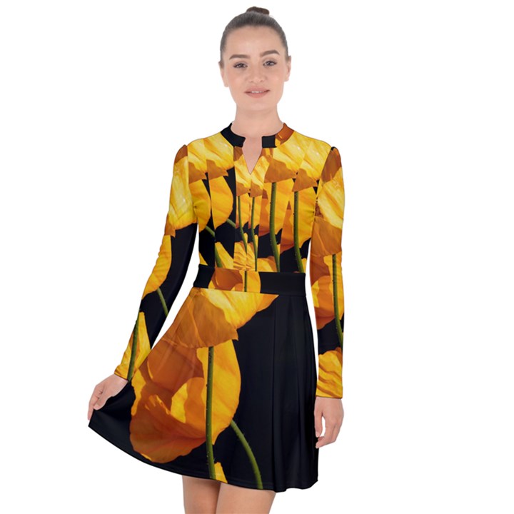 Yellow Poppies Long Sleeve Panel Dress