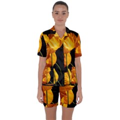 Yellow Poppies Satin Short Sleeve Pajamas Set by Audy