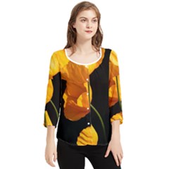 Yellow Poppies Chiffon Quarter Sleeve Blouse