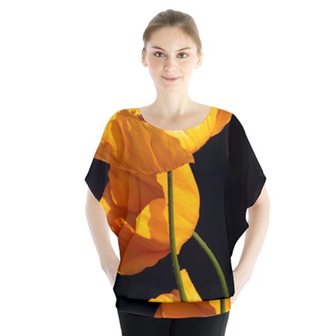 Yellow Poppies Batwing Chiffon Blouse by Audy