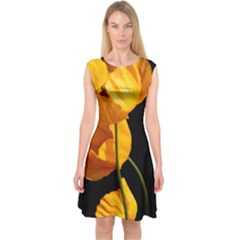 Yellow Poppies Capsleeve Midi Dress by Audy