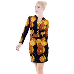 Yellow Poppies Button Long Sleeve Dress by Audy