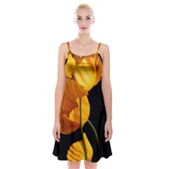 Yellow Poppies Spaghetti Strap Velvet Dress by Audy