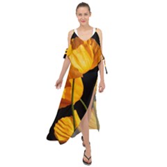 Yellow Poppies Maxi Chiffon Cover Up Dress by Audy