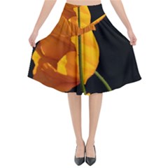 Yellow Poppies Flared Midi Skirt by Audy