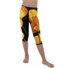 Yellow Poppies Kids  Lightweight Velour Capri Leggings  by Audy