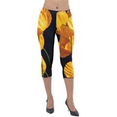 Yellow Poppies Lightweight Velour Capri Leggings 