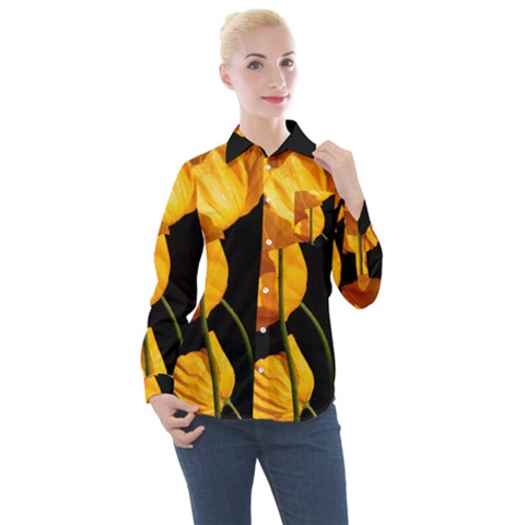 Yellow Poppies Women s Long Sleeve Pocket Shirt by Audy