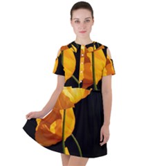 Yellow Poppies Short Sleeve Shoulder Cut Out Dress  by Audy