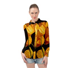 Yellow Poppies Long Sleeve Chiffon Shirt