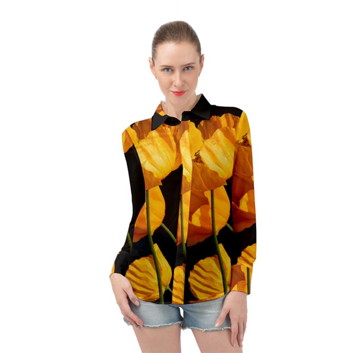 Yellow Poppies Long Sleeve Chiffon Shirt